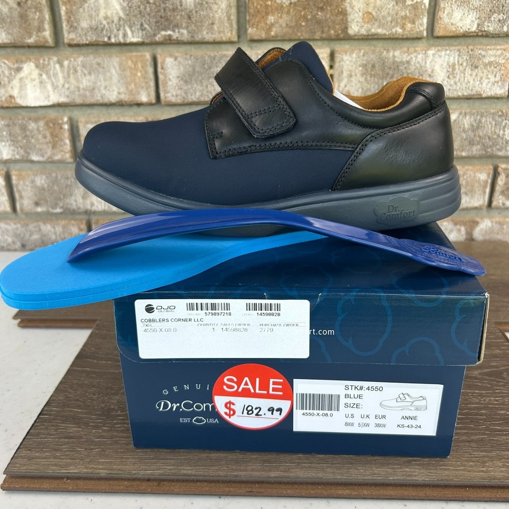 Dr. Comfort Annie Therapeutic Casual Shoe Womens 8XW Blue Hook and Loop NEW